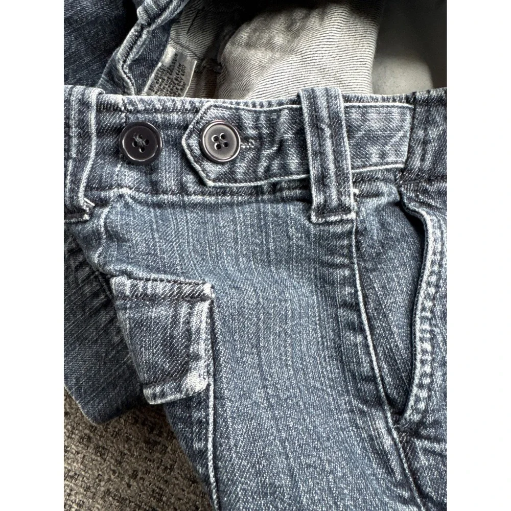 Womens Dark Wash‎ Denim Bermuda Shorts Cargo Pockets Adjustable Waist Size 27